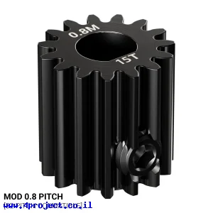 גלגל שיניים MOD0.8 לציר 6 מ"מ בצורת D, פלדה - 15 שיניים