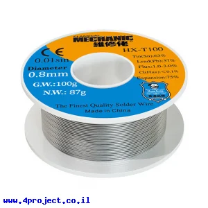 בדיל הלחמה מכיל עופרת 0.8 מ"מ - 100 גרם (Mechanic HX-T100)