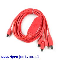 כבל USB של 4 ראשים - עם HUB, חיבור USB-C בצד המחשב
