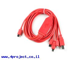 תמונה של מוצר כבל USB של 4 ראשים - עם HUB, חיבור USB-C בצד המחשב