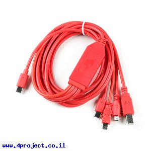 כבל USB של 4 ראשים - עם HUB, חיבור USB-C בצד המחשב