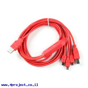 כבל USB של 4 ראשים - עם HUB, חיבור USB-A בצד המחשב