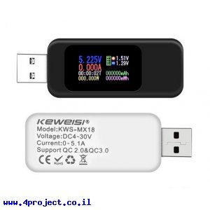מד מתח/זרם/צריכה בחיבור USB - דגם MX18