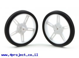 תמונה של מוצר גלגל 60x8 מ"מ לבן לציר D בקוטר 3 מ"מ - ערכה של 2